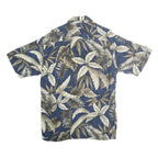 CAMPIA MODA Mens Blue & Cream Tropical Leaf Cotton Shirt S Summer Casual