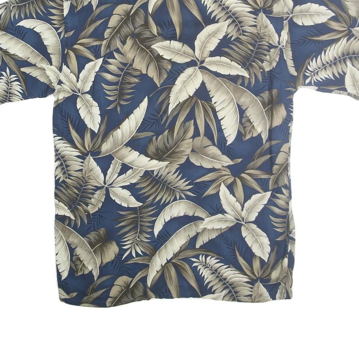 CAMPIA MODA Mens Blue & Cream Tropical Leaf Cotton Shirt S Summer Casual