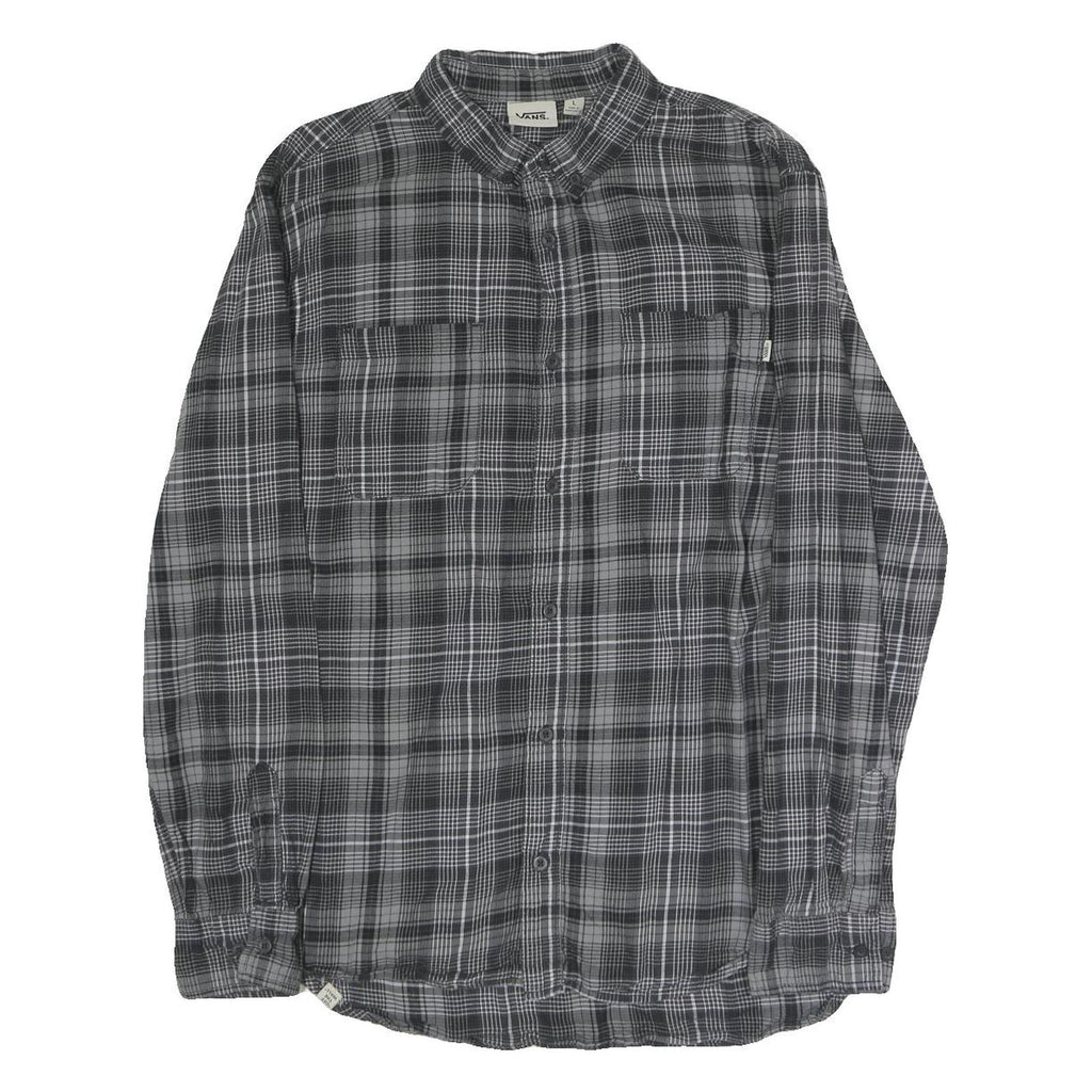 VANS Mens Grey Black Check Shirt L Cotton Blend Long Sleeve Casual