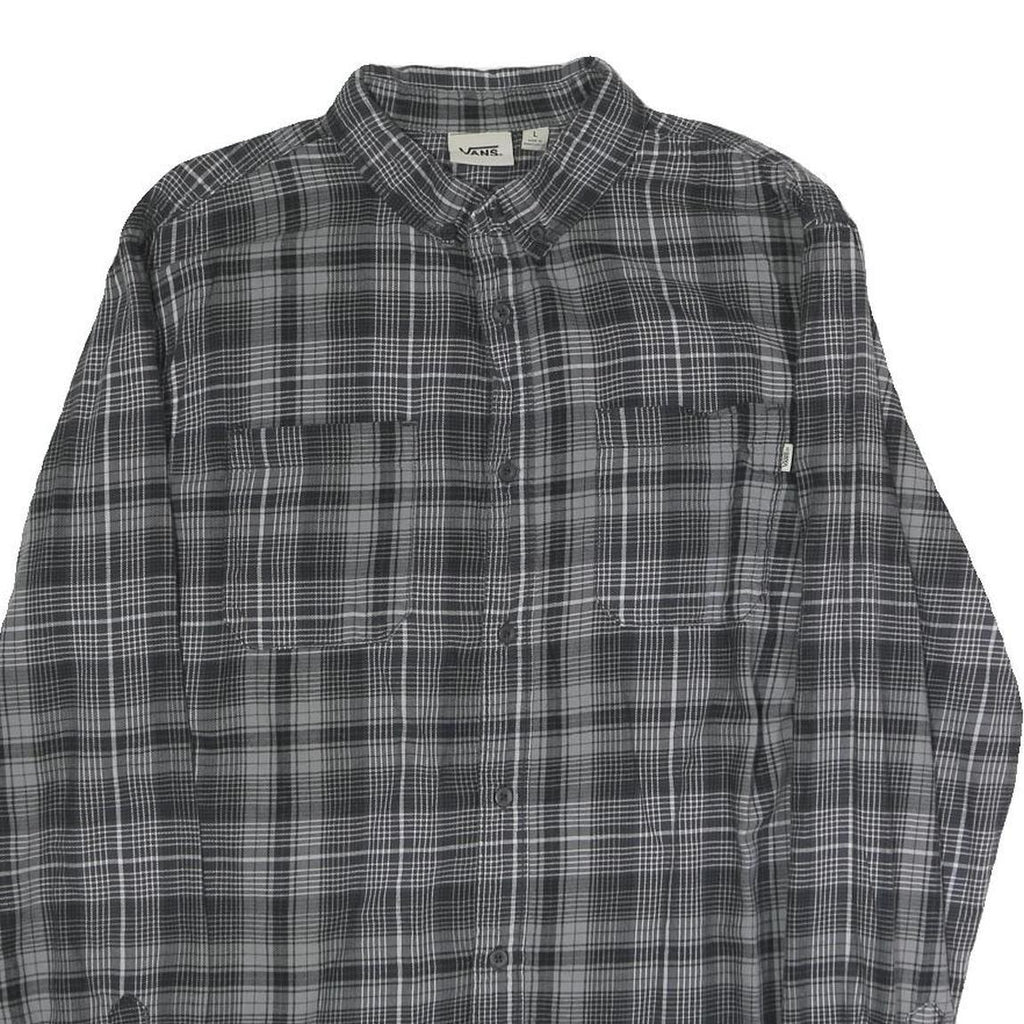 VANS Mens Grey Black Check Shirt L Cotton Blend Long Sleeve Casual