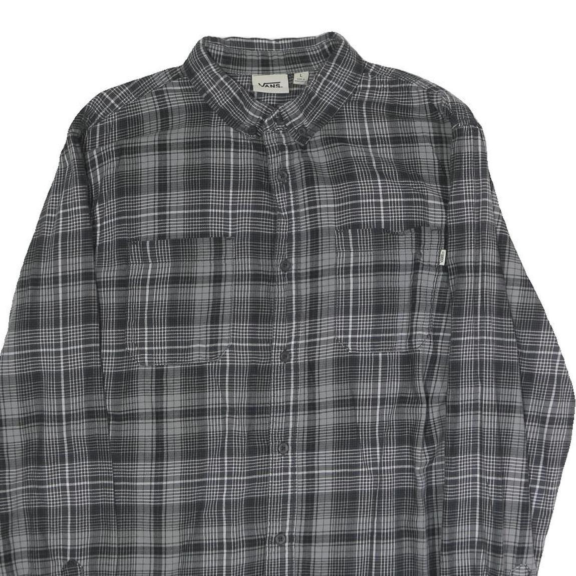 VANS Mens Grey Black Check Shirt L Cotton Blend Long Sleeve Casual