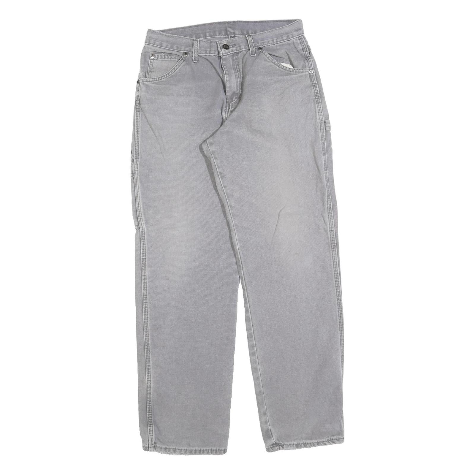 DICKIES Mens Regular Grey Denim Jeans W30 L30 Workwear Cotton Blend Zip Closure