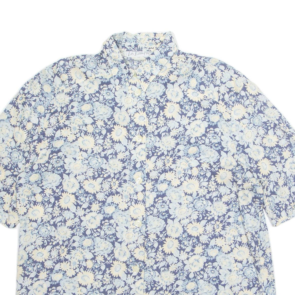 LES ESSENTIELS Womens Printed Shirt Blue Collared Floral L