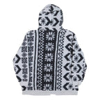 TOMMY HILFIGER Womens Black & White Patterned Fleece Hoodie Jacket L Polyester
