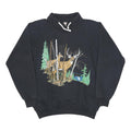 DAQUIN Womens Black Pullover Sweatshirt L Deer Print High Neck Cotton Blend