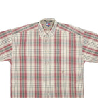 TOMMY HILFIGER Mens Cream Red Green Check Shirt M Button Short Sleeve Cotton