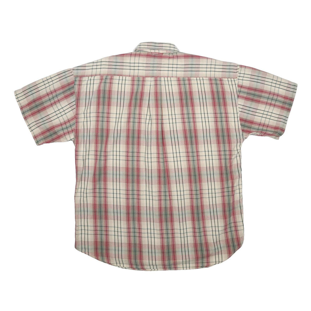 TOMMY HILFIGER Mens Cream Red Green Check Shirt M Button Short Sleeve Cotton