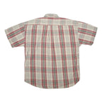 TOMMY HILFIGER Mens Cream Red Green Check Shirt M Button Short Sleeve Cotton