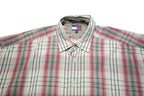 TOMMY HILFIGER Mens Cream Red Green Check Shirt M Button Short Sleeve Cotton