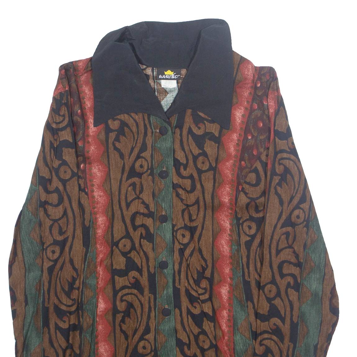 KARIBO Womens Printed Shirt Brown Collared Long Sleeve Crazy Pattern S
