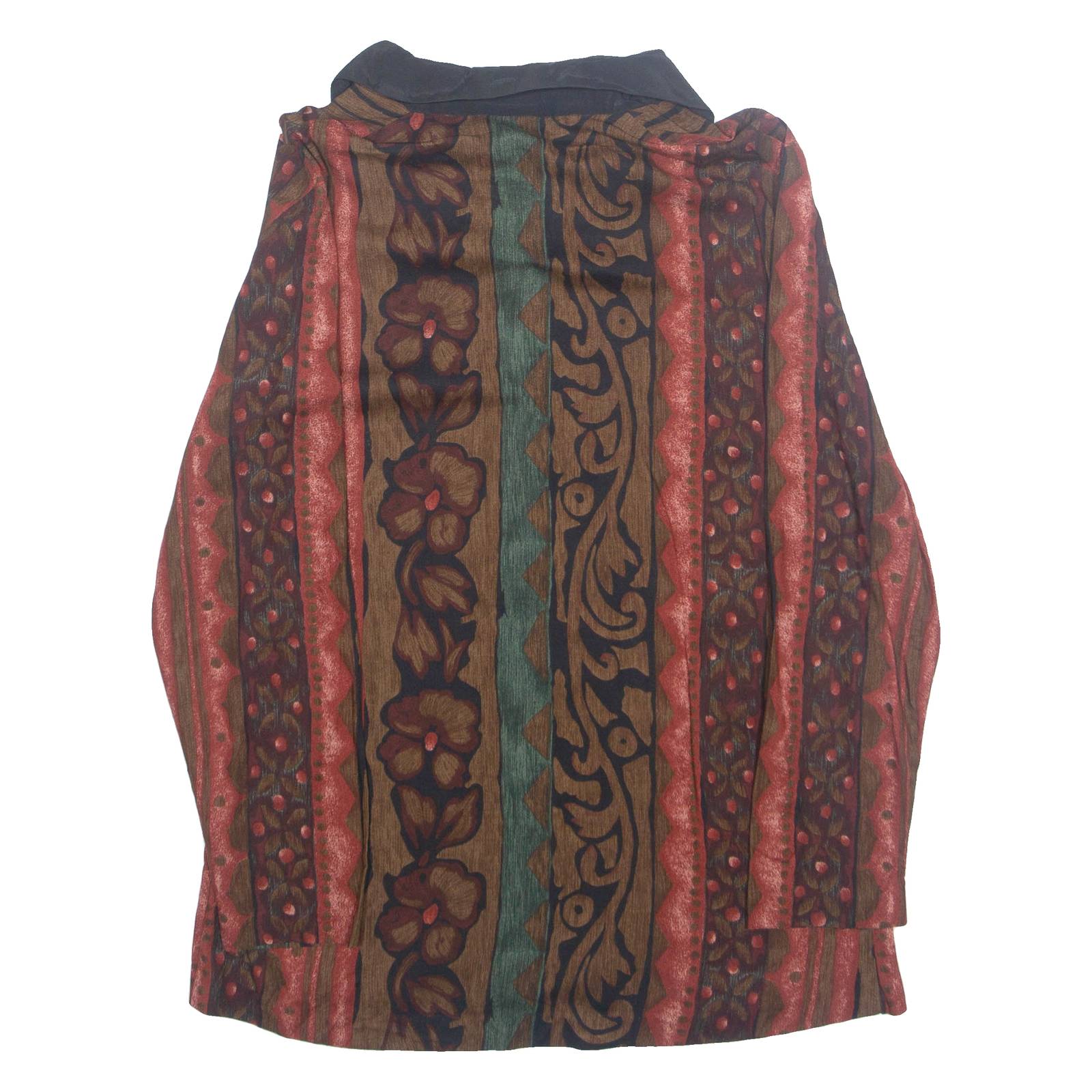 KARIBO Womens Printed Shirt Brown Collared Long Sleeve Crazy Pattern S