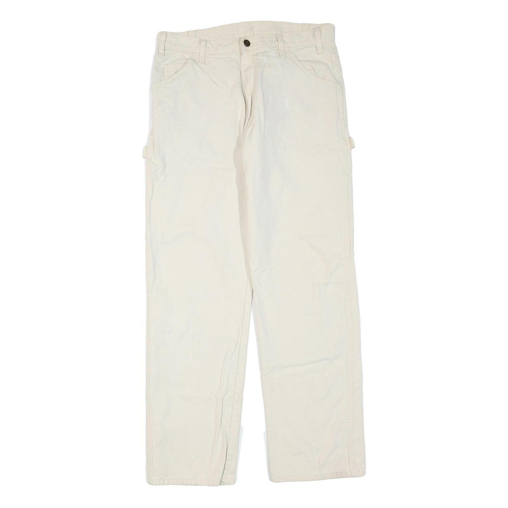 DICKIES Womens Cotton Blend Cream Regular Fit Straight Leg Trousers W34 L30