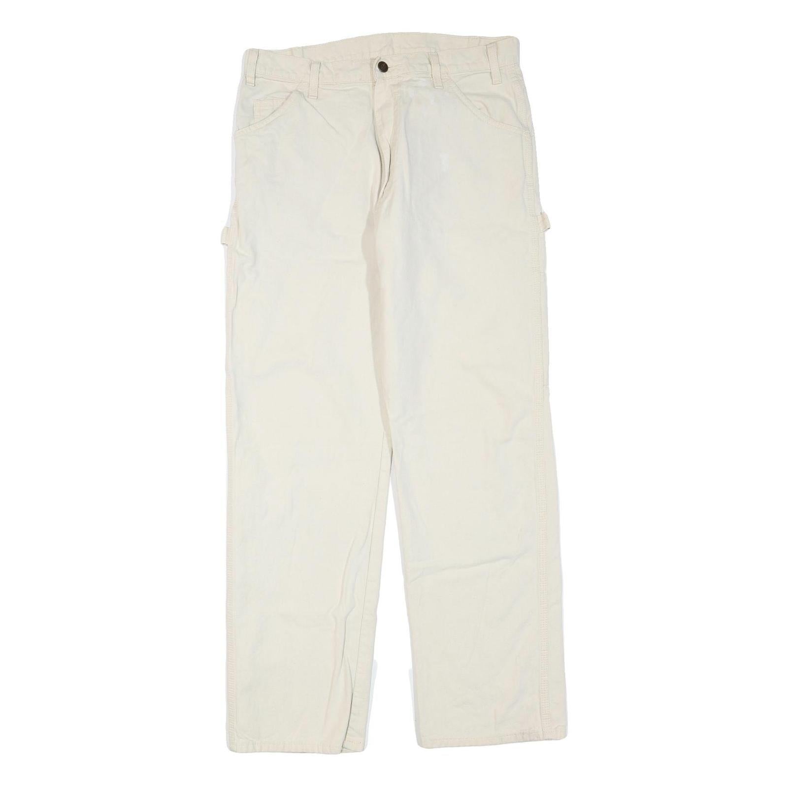 DICKIES Womens Cotton Blend Cream Regular Fit Straight Leg Trousers W34 L30