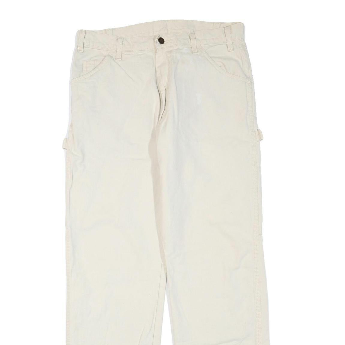 DICKIES Womens Cotton Blend Cream Regular Fit Straight Leg Trousers W34 L30