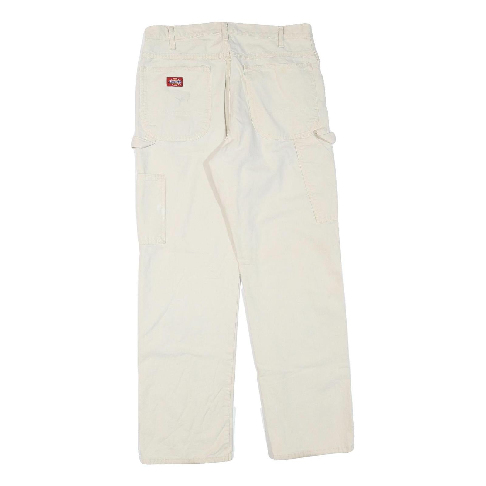 DICKIES Womens Cotton Blend Cream Regular Fit Straight Leg Trousers W34 L30