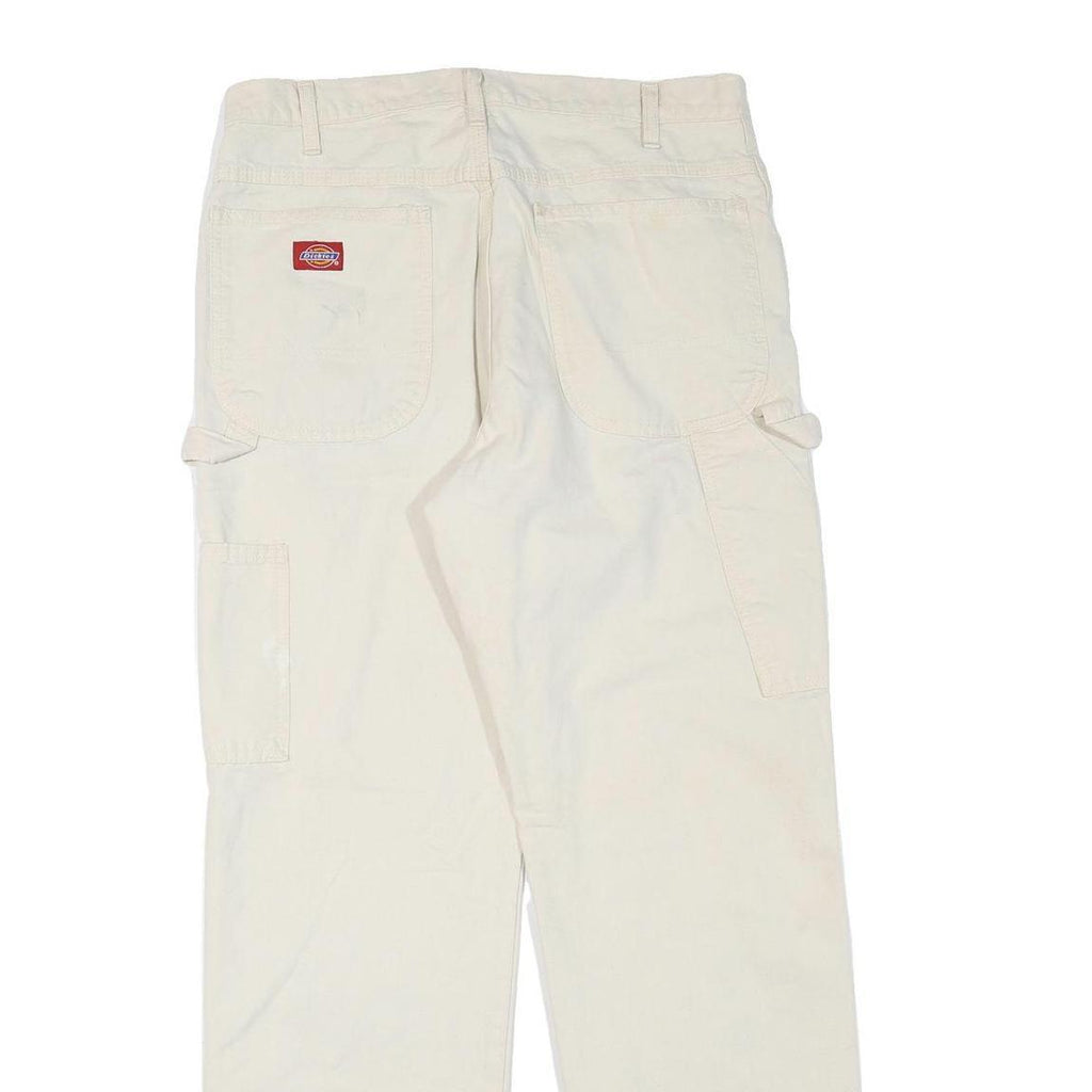 DICKIES Womens Cotton Blend Cream Regular Fit Straight Leg Trousers W34 L30