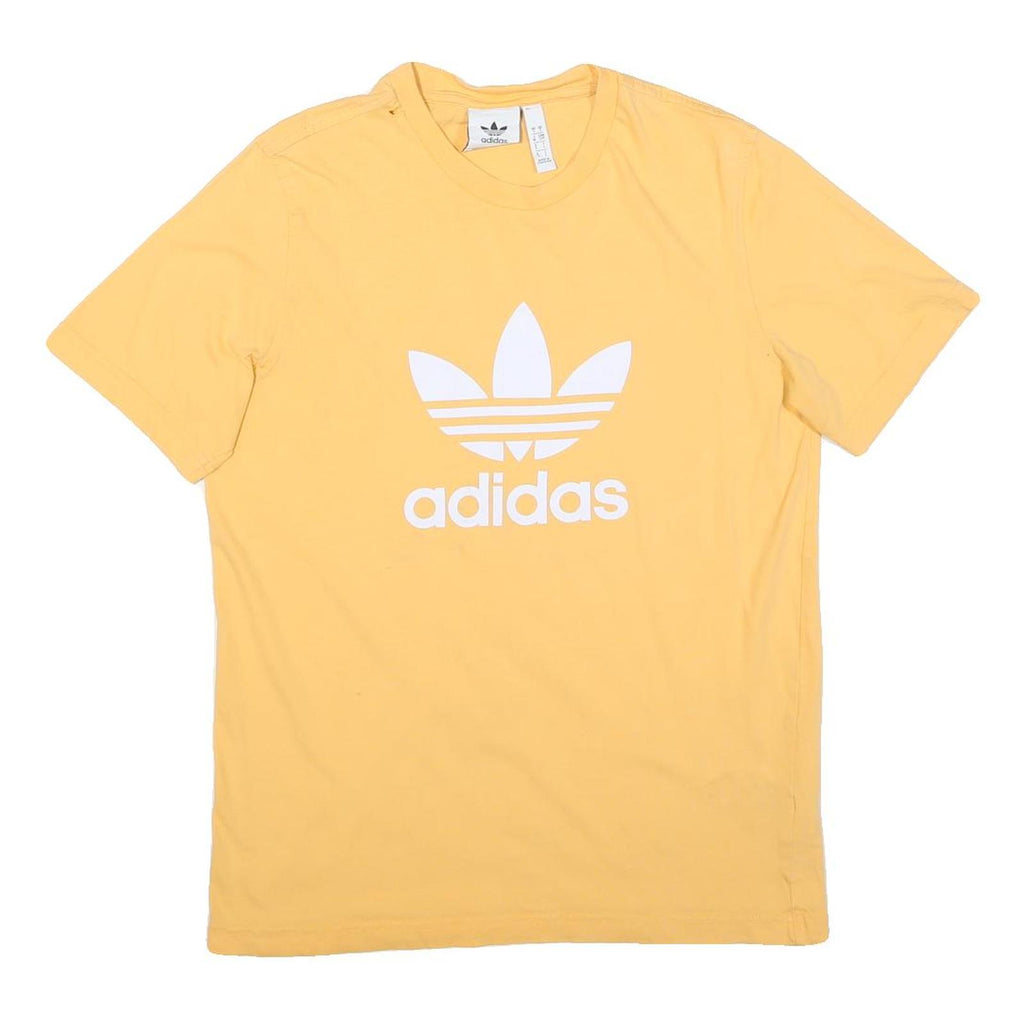 ADIDAS Mens Yellow Cotton Blend T-Shirt S Short Sleeve Crew Neck Logo Print