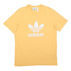 ADIDAS Mens Yellow Cotton Blend T-Shirt S Short Sleeve Crew Neck Logo Print