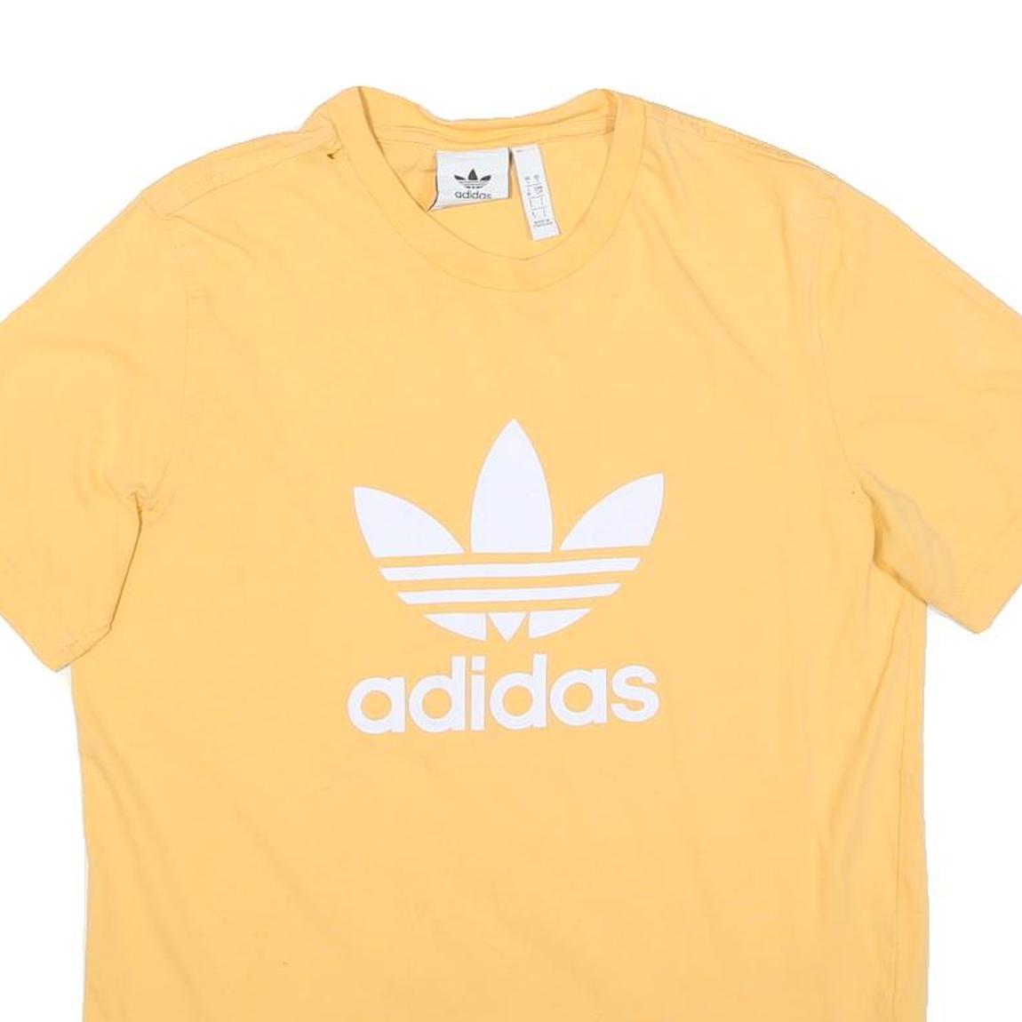 ADIDAS Mens Yellow Cotton Blend T-Shirt S Short Sleeve Crew Neck Logo Print