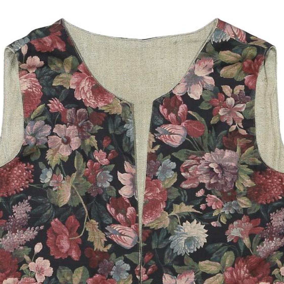 Womens Black Floral Cotton Blend Jacket S Woven Sleeveless Vest Top