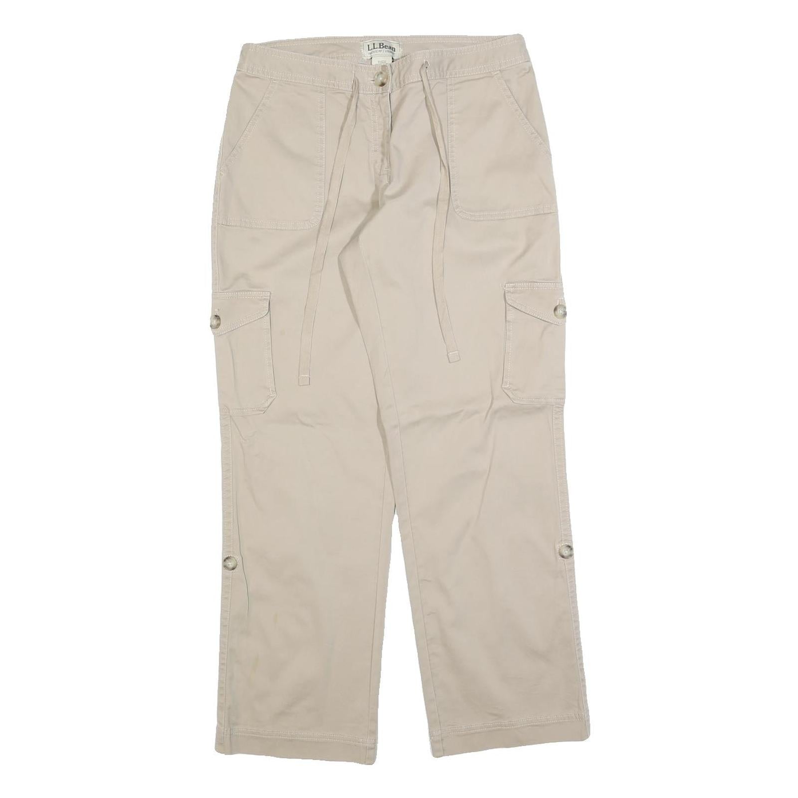 LL BEAN Womens Cotton Blend Beige Relaxed Straight Trousers W30 L30 Cargo Pocket