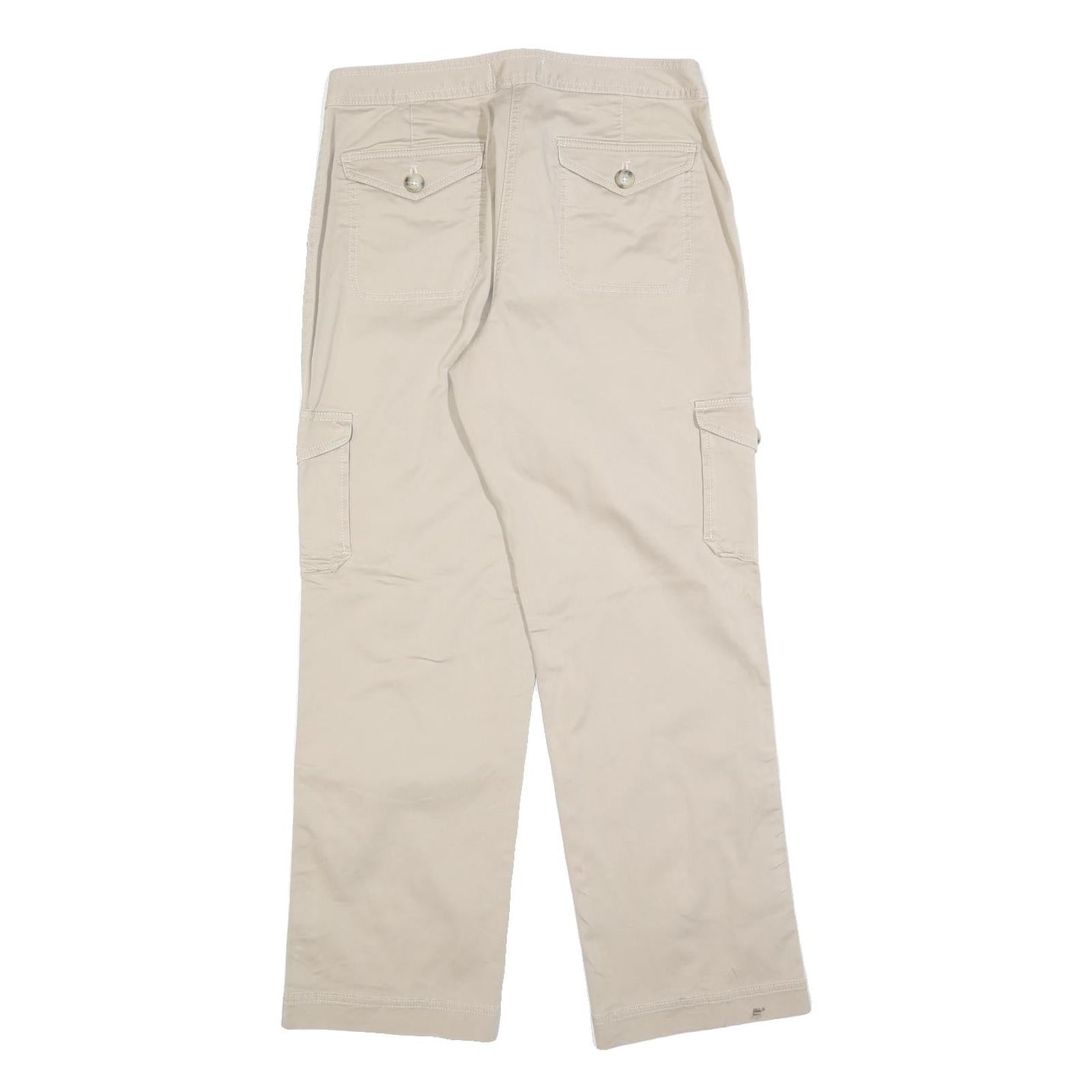 LL BEAN Womens Cotton Blend Beige Relaxed Straight Trousers W30 L30 Cargo Pocket
