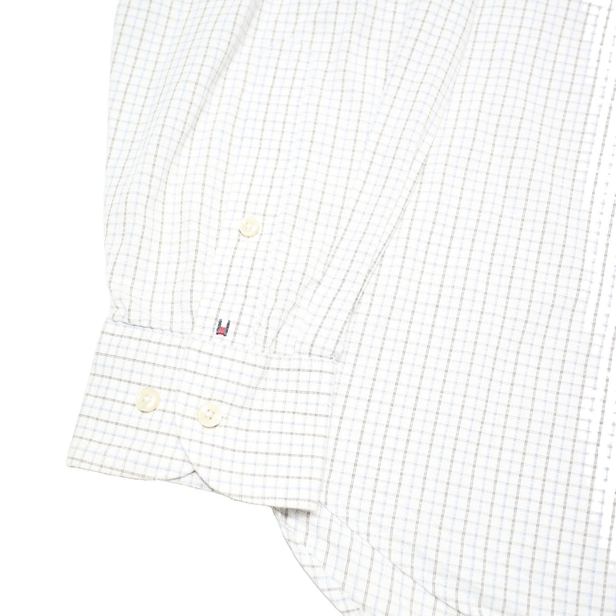 TOMMY HILFIGER Mens White & Grey Checked Shirt L Classic Button Down Collar Long