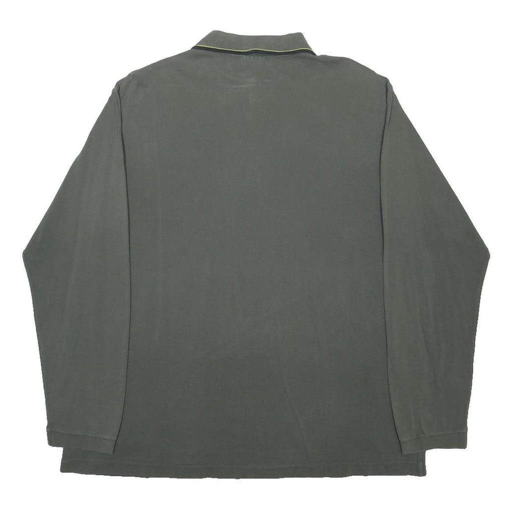 LACOSTE Mens Grey & Lime Long Sleeve Polo Shirt XL Cotton Blended Zip Collar