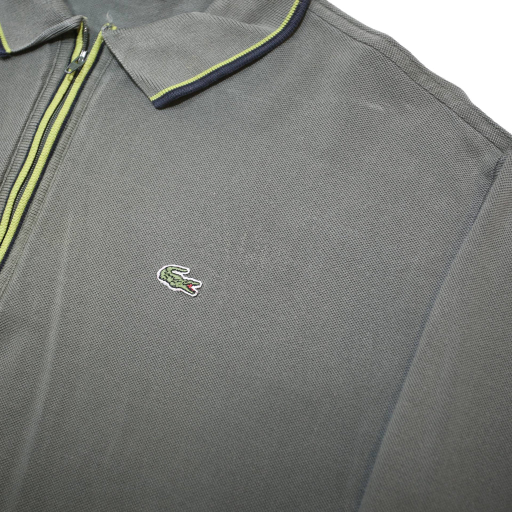 LACOSTE Mens Grey & Lime Long Sleeve Polo Shirt XL Cotton Blended Zip Collar