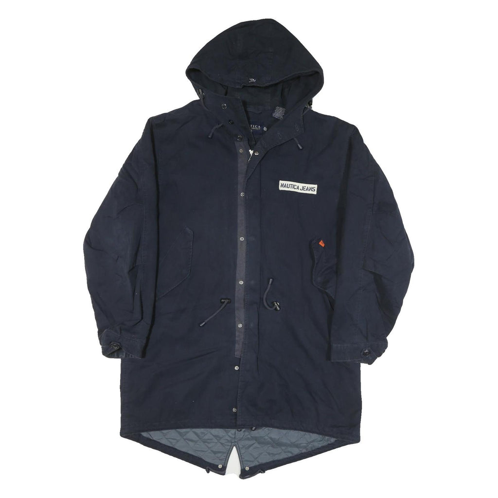 NAUTICA Mens Navy Blue Cotton Blend Parka Jacket XL Plain Zip Hooded