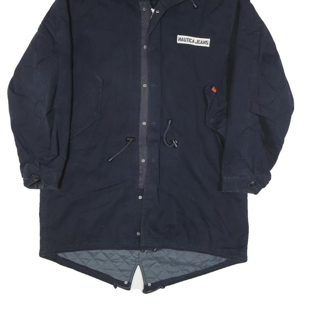 NAUTICA Mens Navy Blue Cotton Blend Parka Jacket XL Plain Zip Hooded