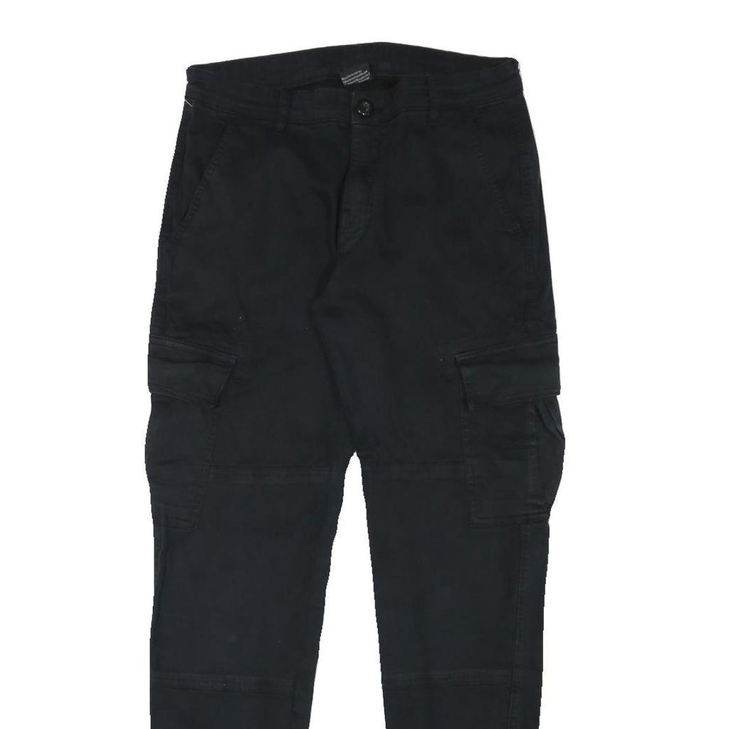 URBAN CLASSIC Mens Cotton Blend Black Slim Cargo Trousers W29 L30 Zip Pockets