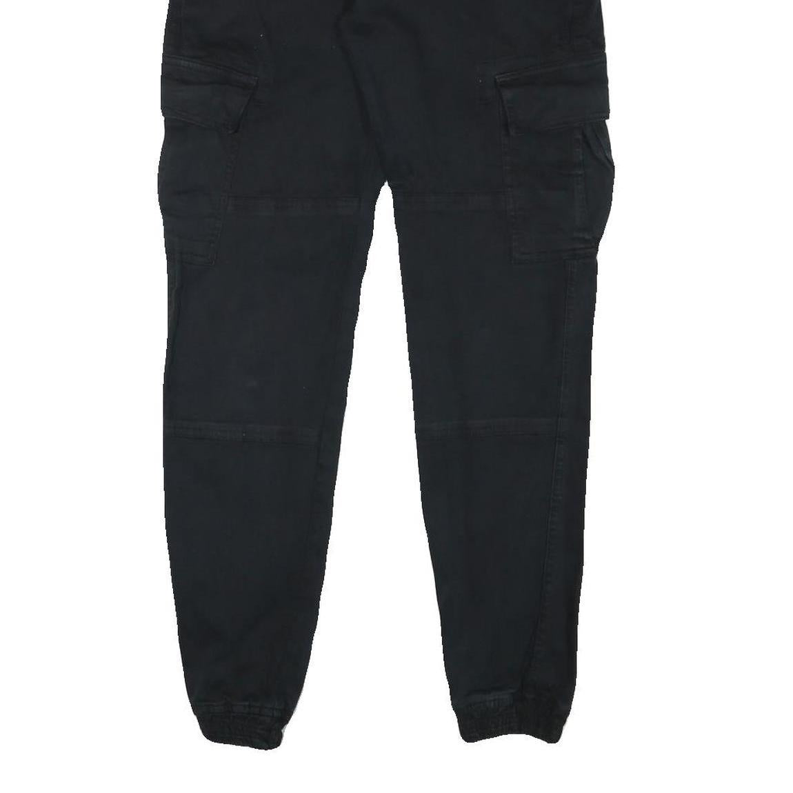 URBAN CLASSIC Mens Cotton Blend Black Slim Cargo Trousers W29 L30 Zip Pockets