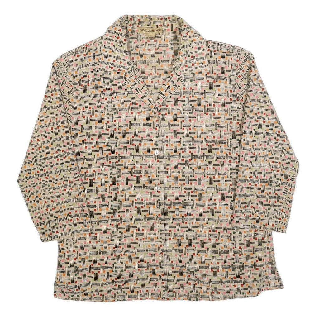 NOTATIONS Womens Beige Printed Long Sleeve Collared Shirt M Lightweight
