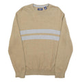 CHAPS Mens Beige & Grey Patterned Jumper Crew Neck Basic Knit L Cotton Blend