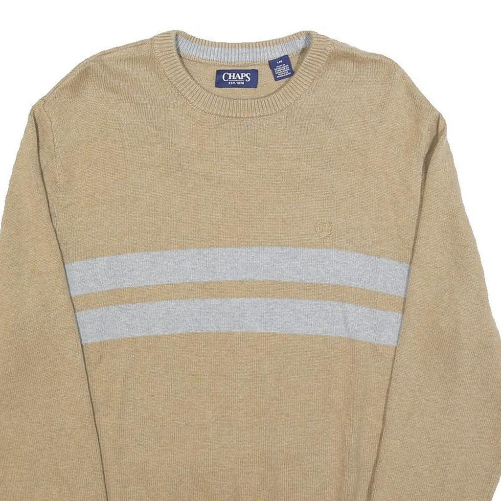 CHAPS Mens Beige & Grey Patterned Jumper Crew Neck Basic Knit L Cotton Blend