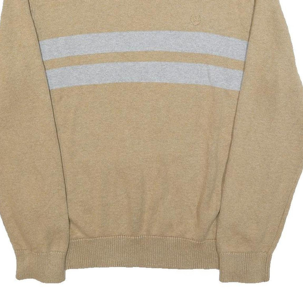 CHAPS Mens Beige & Grey Patterned Jumper Crew Neck Basic Knit L Cotton Blend