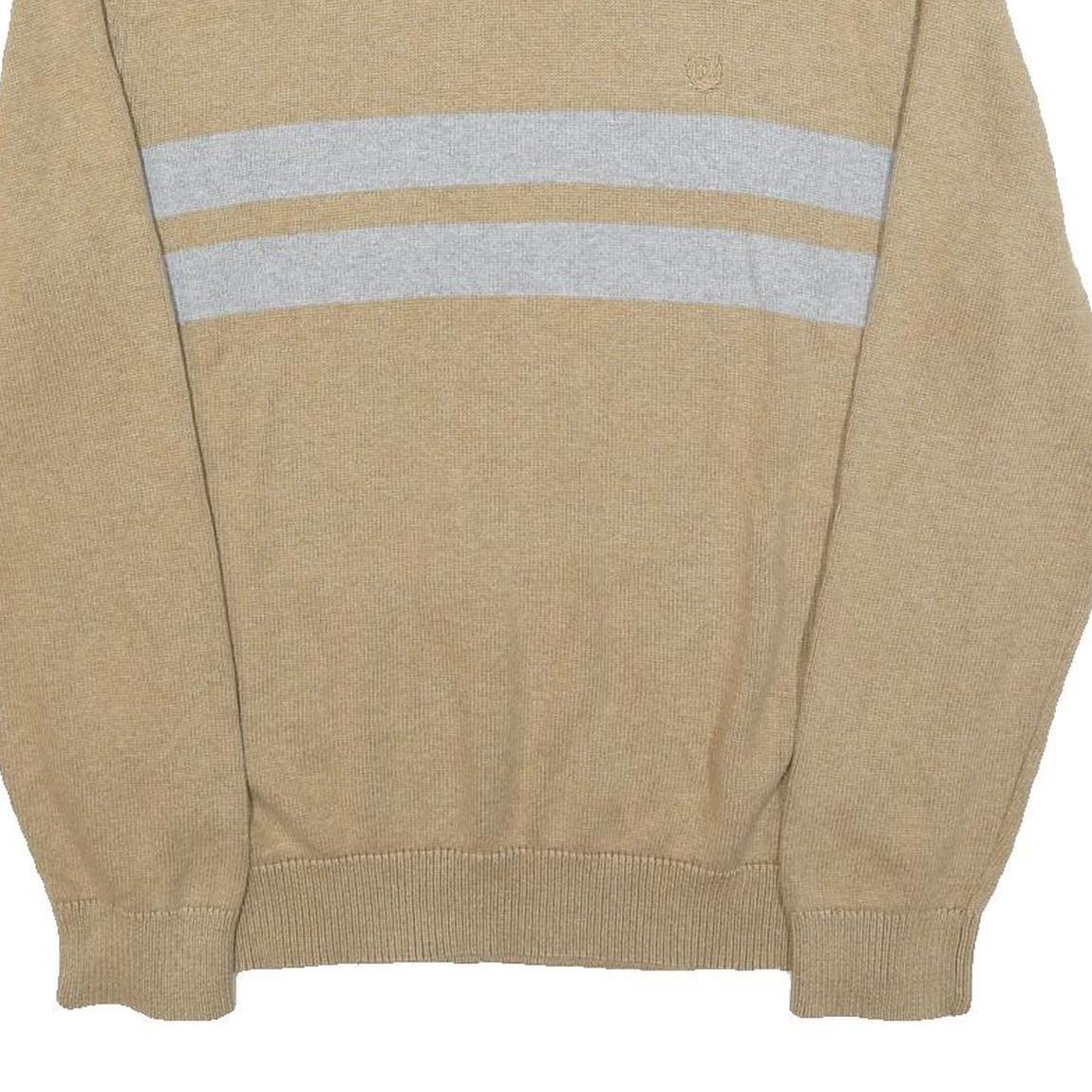 CHAPS Mens Beige & Grey Patterned Jumper Crew Neck Basic Knit L Cotton Blend