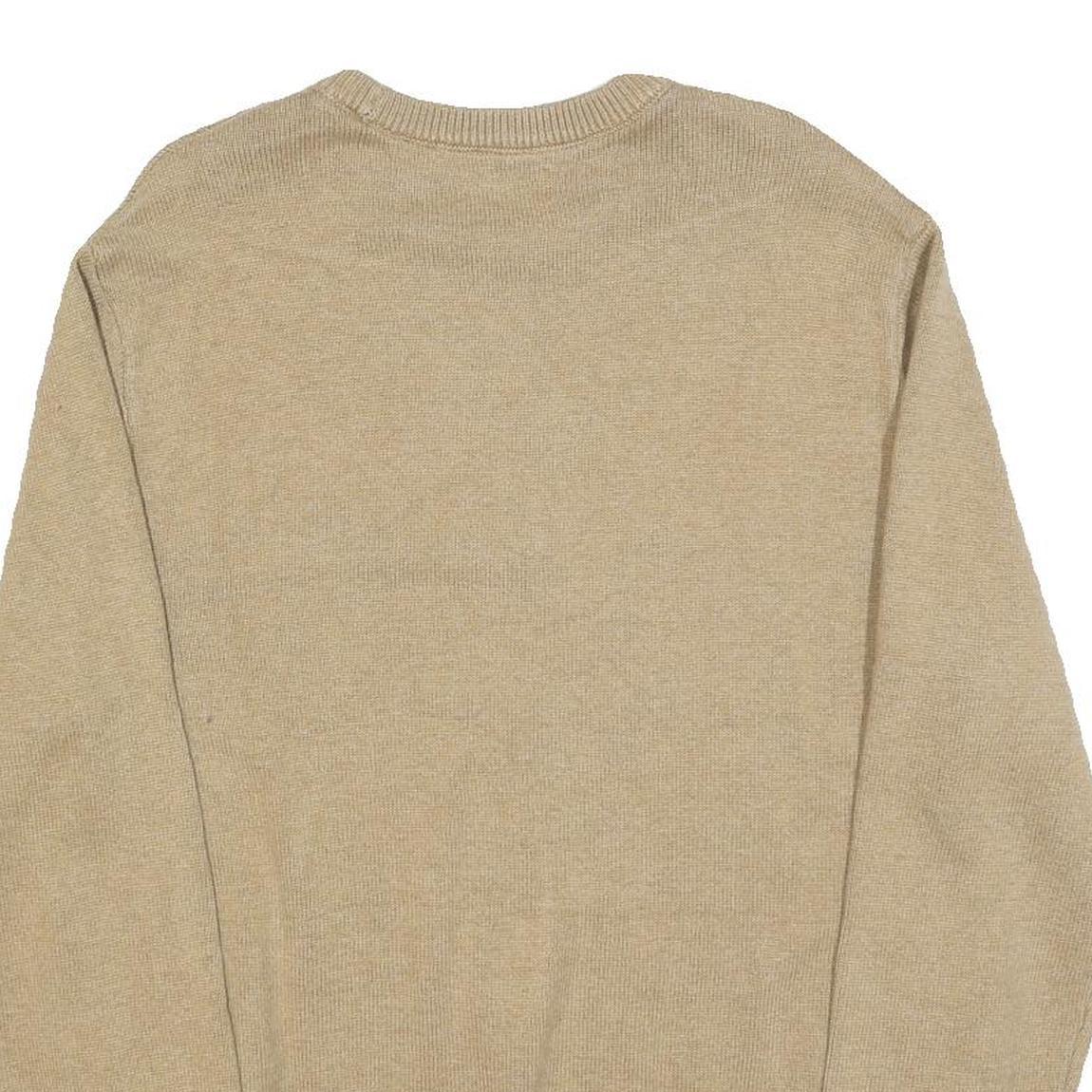 CHAPS Mens Beige & Grey Patterned Jumper Crew Neck Basic Knit L Cotton Blend