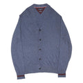 TOMMY HILFIGER Mens Blue Patterned V-Neck Chunky Knit XL Wool Blend Jumper