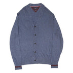 TOMMY HILFIGER Mens Blue Patterned V-Neck Chunky Knit XL Wool Blend Jumper