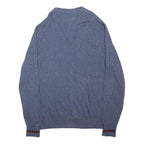TOMMY HILFIGER Mens Blue Patterned V-Neck Chunky Knit XL Wool Blend Jumper