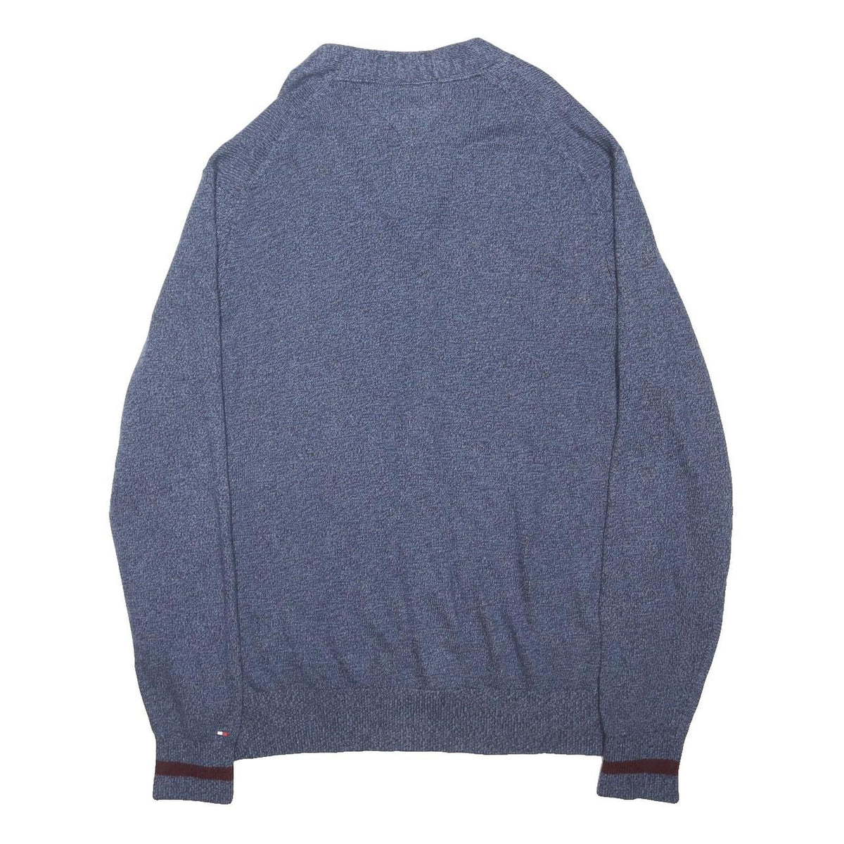 TOMMY HILFIGER Mens Blue Patterned V-Neck Chunky Knit XL Wool Blend Jumper