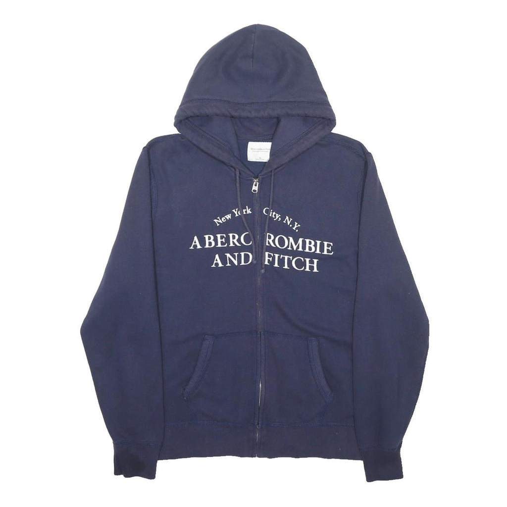 ABERCROMBIE & FITCH Mens Navy Blue Zip Hoodie XL Cotton Blend Casual Sweatshirt
