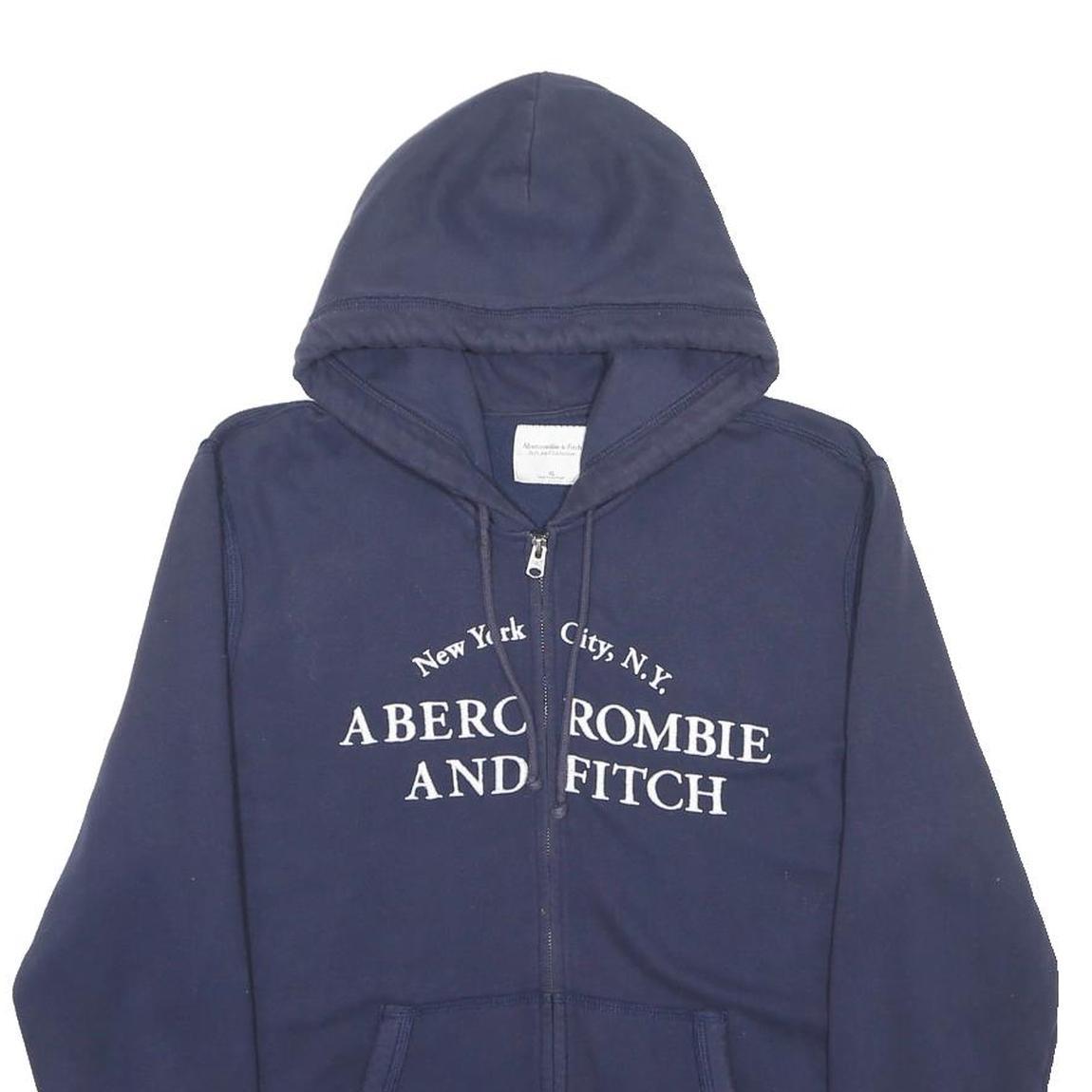 ABERCROMBIE & FITCH Mens Navy Blue Zip Hoodie XL Cotton Blend Casual Sweatshirt