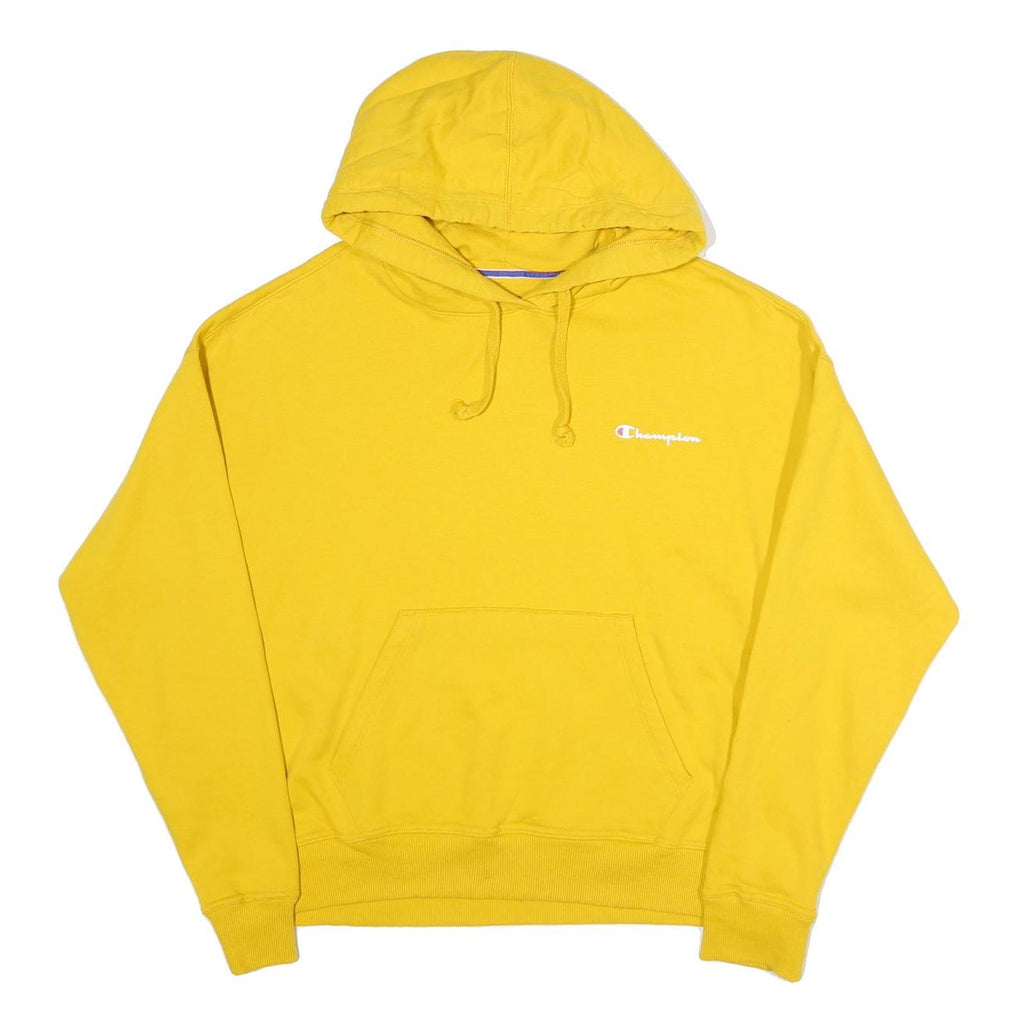 CHAMPION Womens Yellow Pullover Hoodie M Classic Logo Cotton Blend