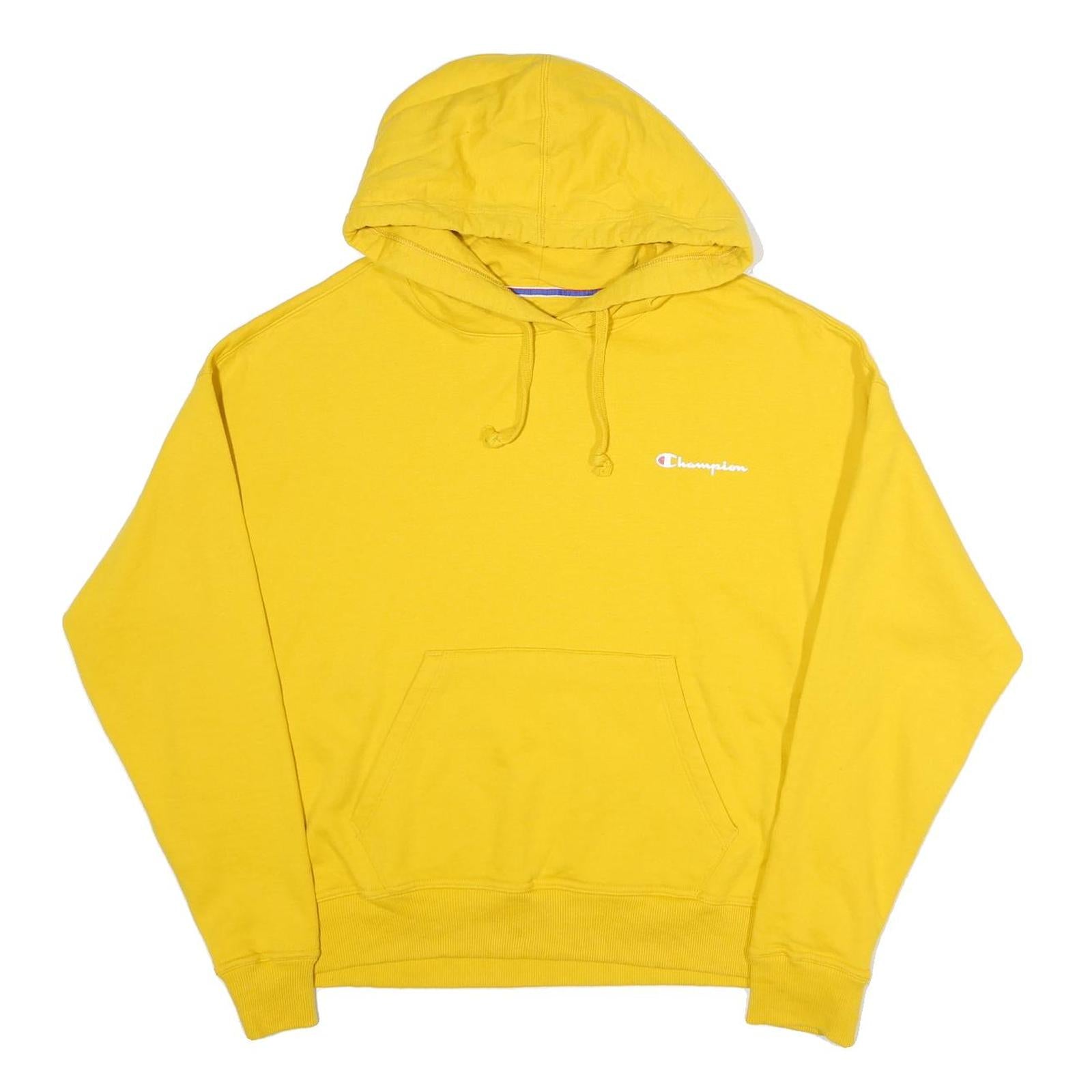 CHAMPION Womens Yellow Pullover Hoodie M Classic Logo Cotton Blend