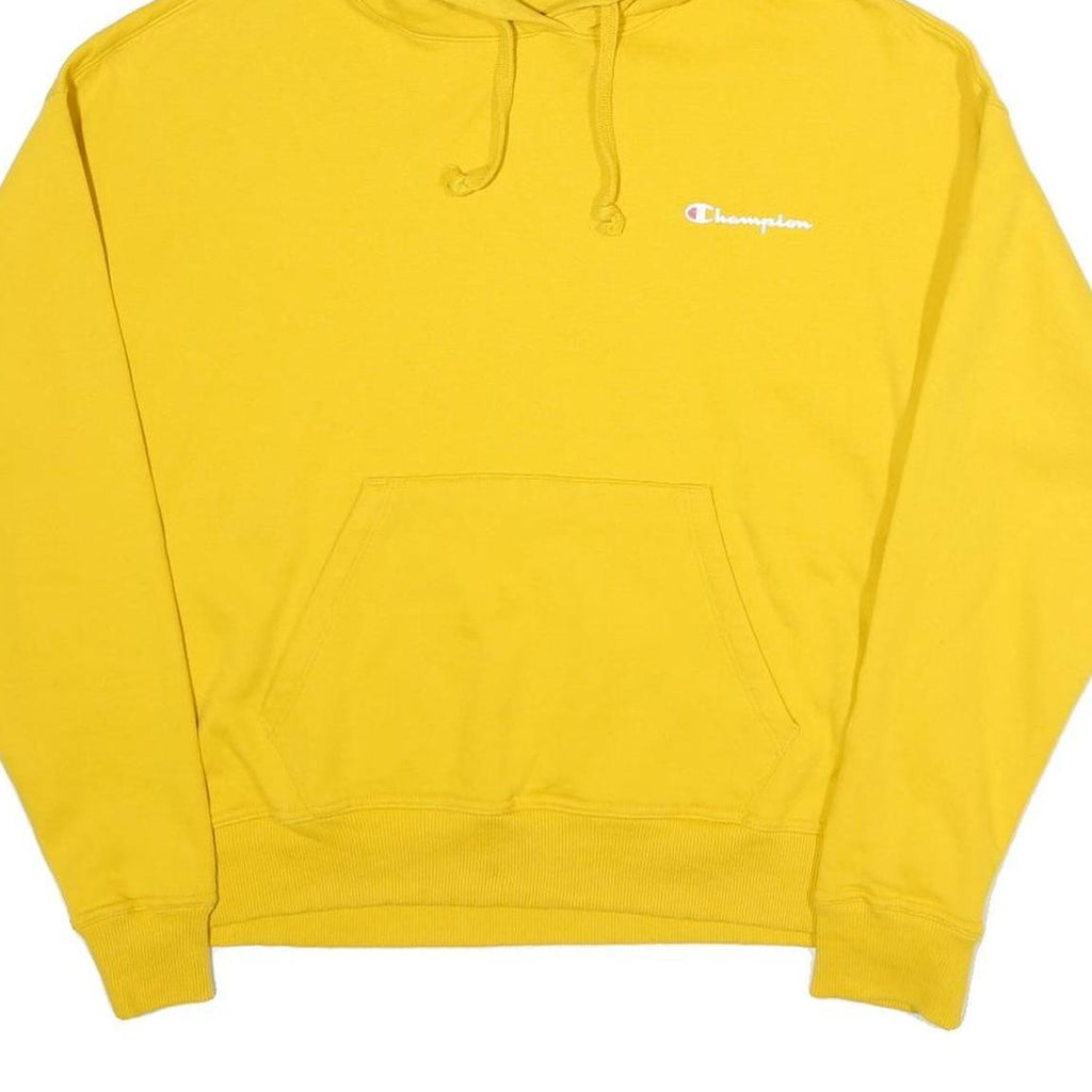 CHAMPION Womens Yellow Pullover Hoodie M Classic Logo Cotton Blend