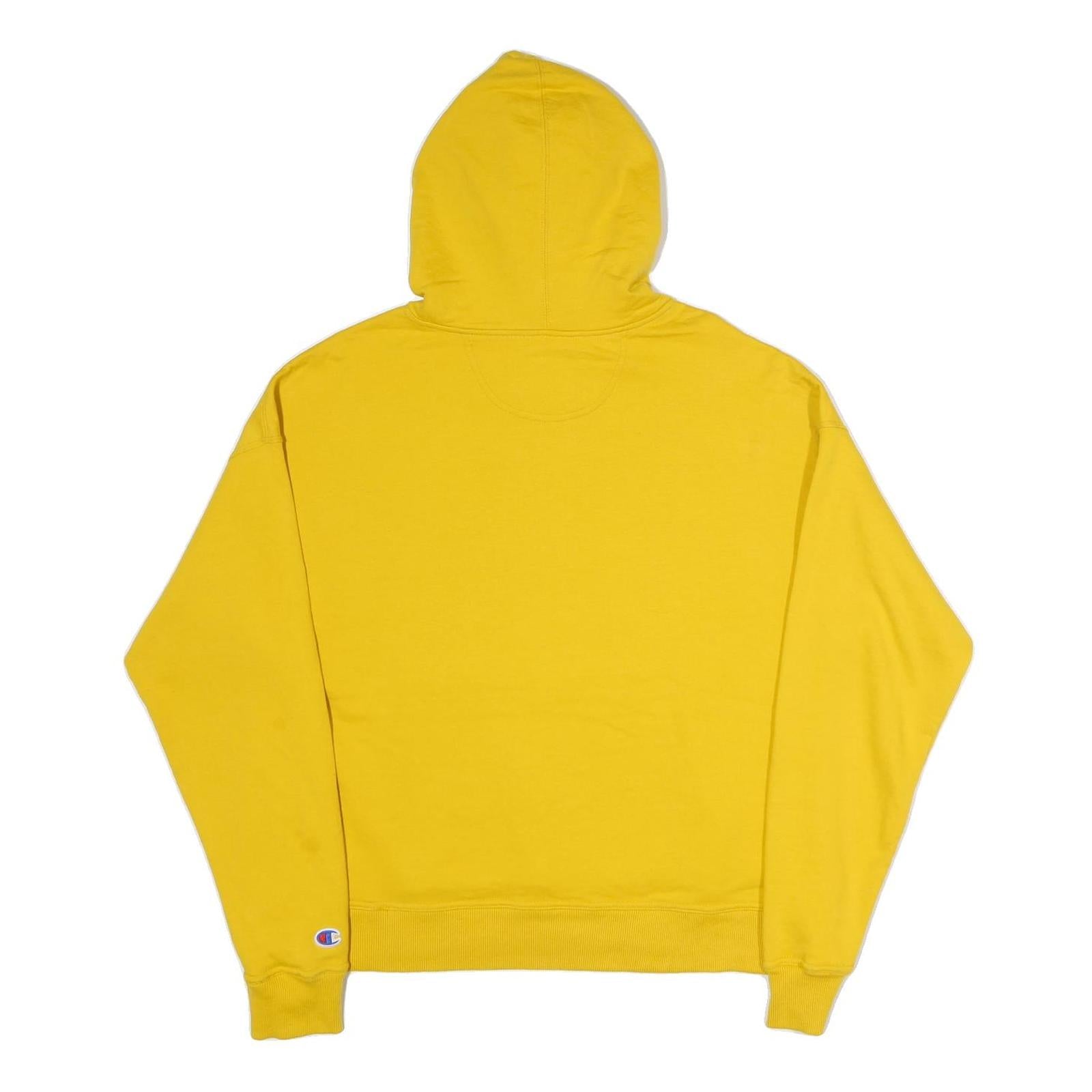 CHAMPION Womens Yellow Pullover Hoodie M Classic Logo Cotton Blend