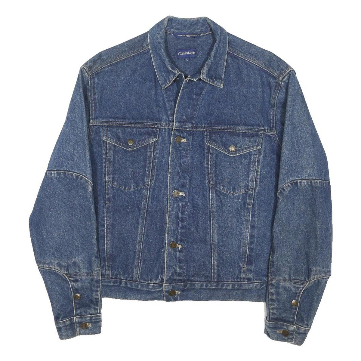 CALVIN KLEIN Trucker Mens Blue Denim Jacket L Cotton Blend Button Up